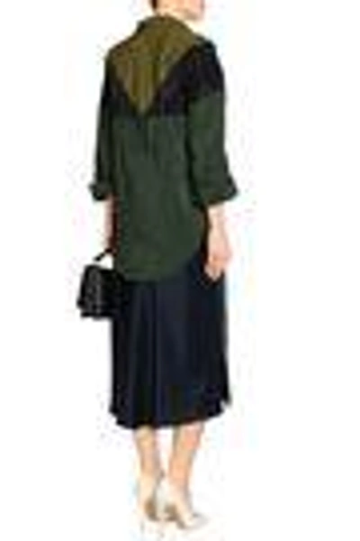 Shop Nina Ricci Woman Color-block Crinkled Taffeta Top Army Green