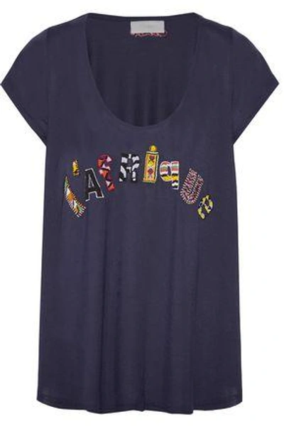 Shop Camilla Woman L'afrique Bead-embellished Jersey T-shirt Midnight Blue