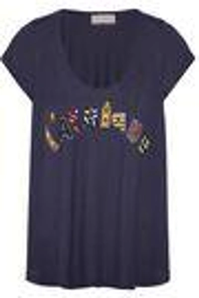 Shop Camilla Woman L'afrique Bead-embellished Jersey T-shirt Midnight Blue