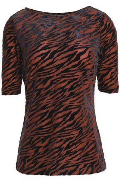 Shop Ganni Woman Zebra-print Devoré-velvet T-shirt Brick