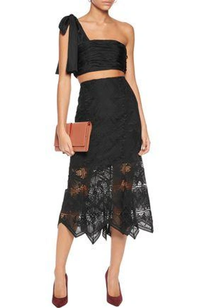 Shop Cinq À Sept Amora Cropped Bow-embellished Ruched Taffeta Top In Black