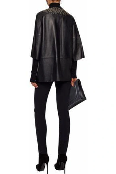 Shop Yves Salomon Woman Eyelet-embellished Leather Jacket Black