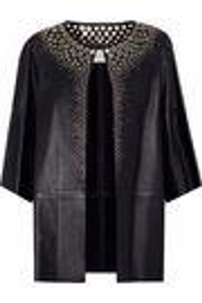Shop Yves Salomon Woman Eyelet-embellished Leather Jacket Black