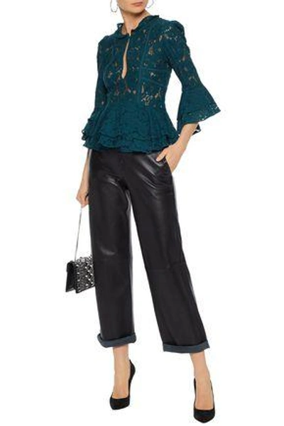 Shop Marissa Webb Ruffled Corded Lace Peplum Blouse In Emerald