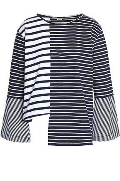 Shop Stella Mccartney Striped Cotton-jersey Top In Navy