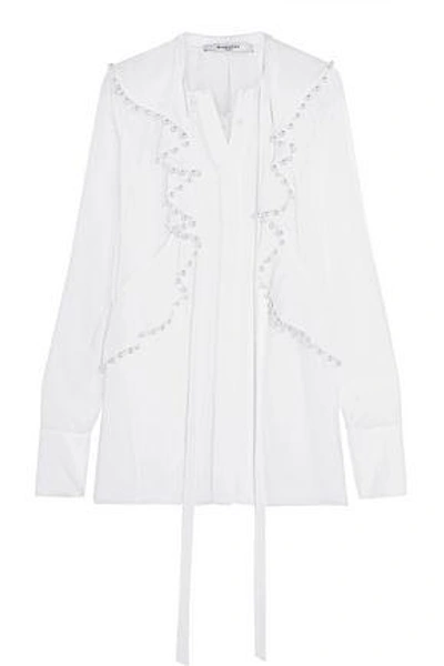 Shop Givenchy Ruffled Faux Pearl-embellished Silk-chiffon Blouse In White