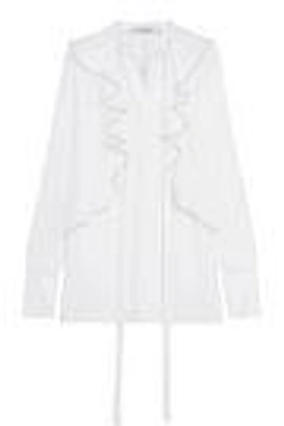 Shop Givenchy Ruffled Faux Pearl-embellished Silk-chiffon Blouse In White