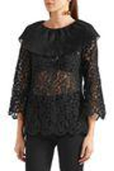 Shop Merchant Archive Woman Silk Organza-trimmed Corded Cotton-blend Lace Top Black
