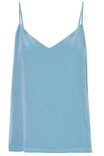 Shop L Agence Woman Jane Washed-silk Top Sky Blue