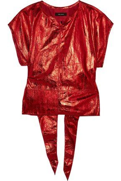 Shop Isabel Marant Woman Open-back Metallic Leather Top Red