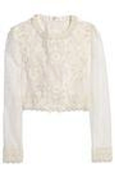 Shop Zimmermann Woman Crochet-appliquéd Swiss-dot Tulle Blouse Ecru