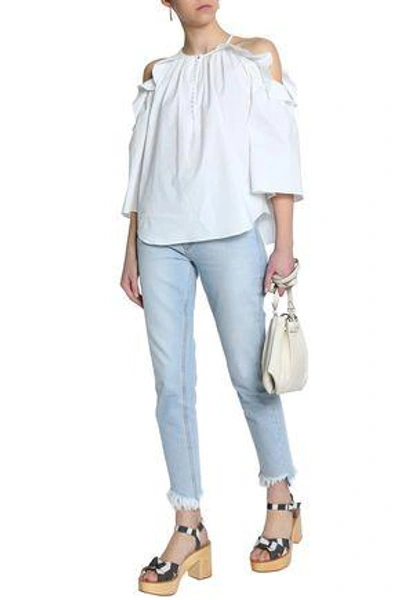 Shop Rachel Zoe Woman Cold-shoulder Ruffle-trimmed Cotton-blend Poplin Blouse White