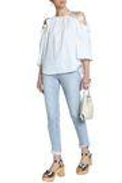 Shop Rachel Zoe Woman Cold-shoulder Ruffle-trimmed Cotton-blend Poplin Blouse White