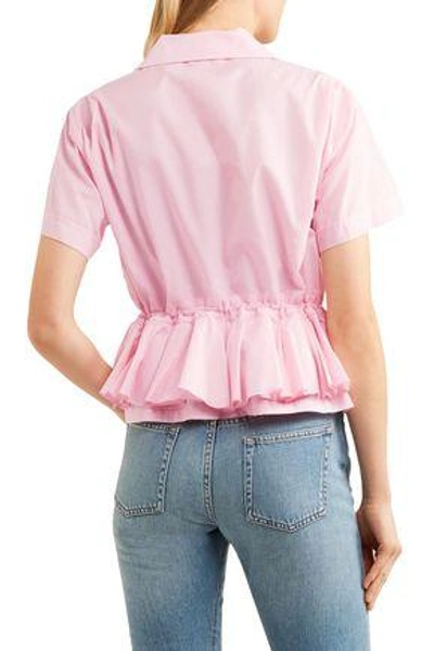 Shop Tome Ruffle-trimmed Cotton Peplum Shirt In Baby Pink
