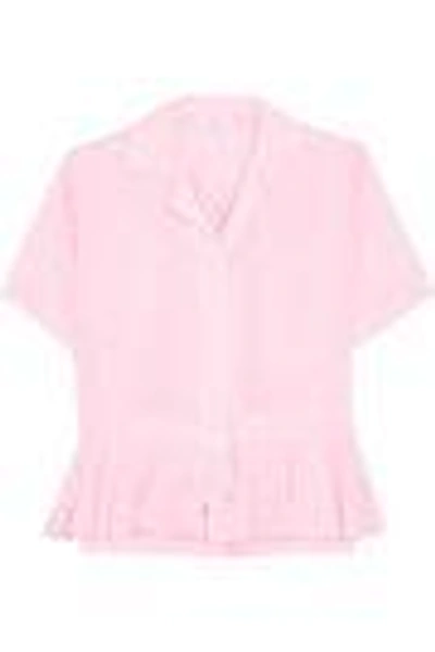 Shop Tome Ruffle-trimmed Cotton Peplum Shirt In Baby Pink