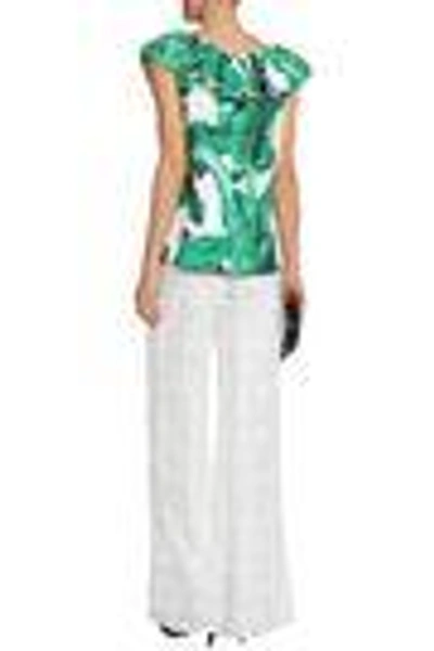 Shop Dolce & Gabbana Woman Embellished Printed Cotton And Silk-blend Jacquard Top Green