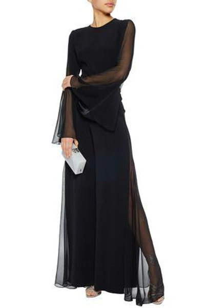 Shop Cushnie Et Ochs Woman Silk Chiffon-paneled Crepe Top Black