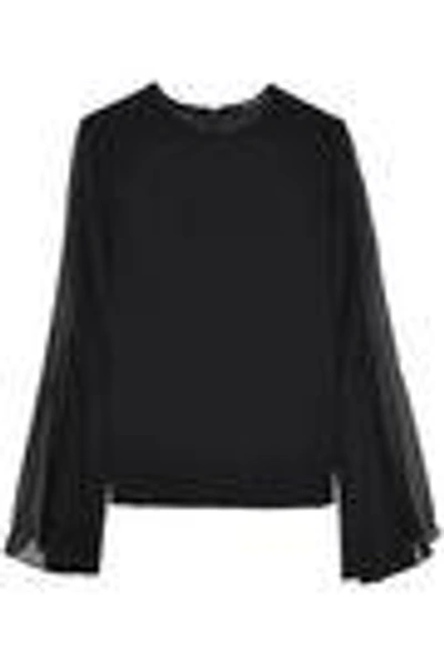 Shop Cushnie Et Ochs Woman Silk Chiffon-paneled Crepe Top Black