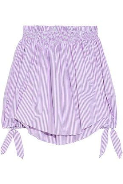 Shop Caroline Constas Woman Lou Off-the-shoulder Striped Cotton-poplin Top Lavender