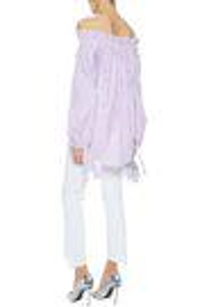 Shop Caroline Constas Woman Lou Off-the-shoulder Striped Cotton-poplin Top Lavender