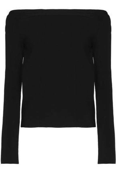 Shop Oscar De La Renta Woman Off-the-shoulder Cutout Knitted Virgin Wool Top Black