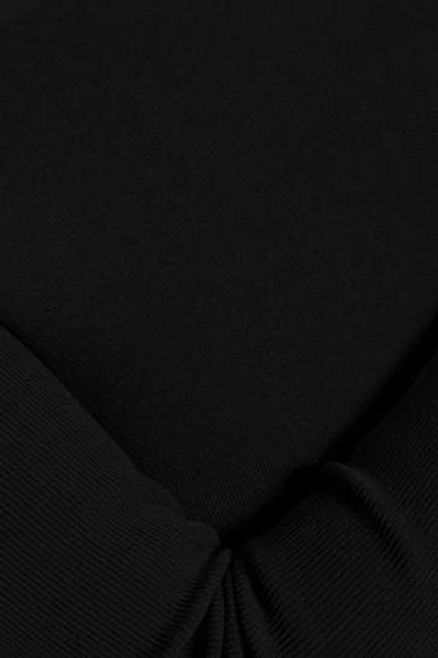 Shop Oscar De La Renta Woman Off-the-shoulder Cutout Knitted Virgin Wool Top Black