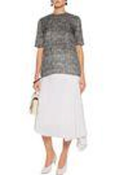 Shop Marni Woman Printed Silk And Wool-blend Top Gray