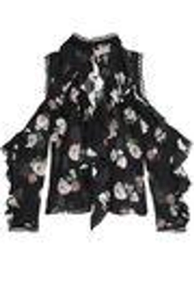 Shop Nicholas Cold-shoulder Ruffled Floral-print Fil Coupé Silk-blend Chiffon Blouse In Black