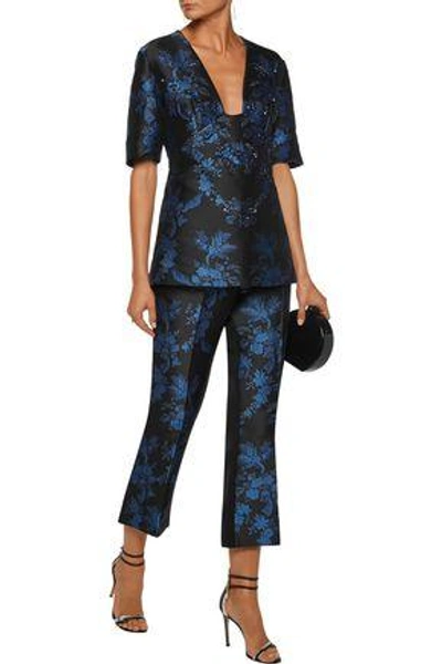 Shop Stella Mccartney Woman Mirella Crystal-embellished Floral-jacquard Top Bright Blue