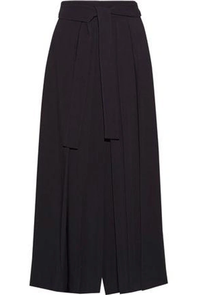 Shop The Row Skannt Belted Crepe Wide-leg Pants In Midnight Blue