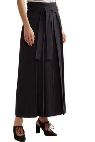 Shop The Row Skannt Belted Crepe Wide-leg Pants In Midnight Blue