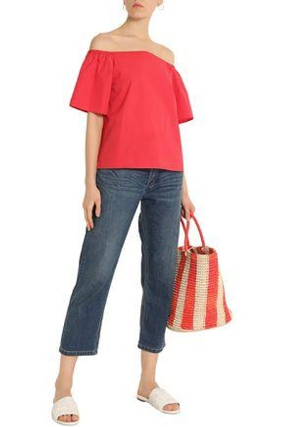 Shop Alice And Olivia Off-the-shoulder Cotton-poplin Top In Red