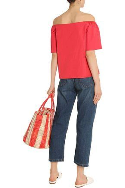 Shop Alice And Olivia Off-the-shoulder Cotton-poplin Top In Red