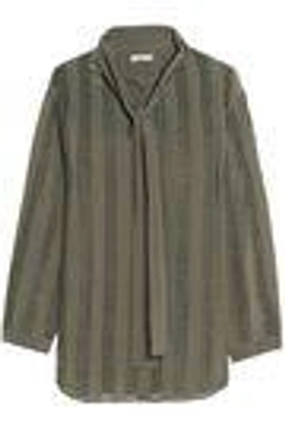 Shop Nina Ricci Woman Pussy-bow Broderie Anglaise Silk Top Army Green