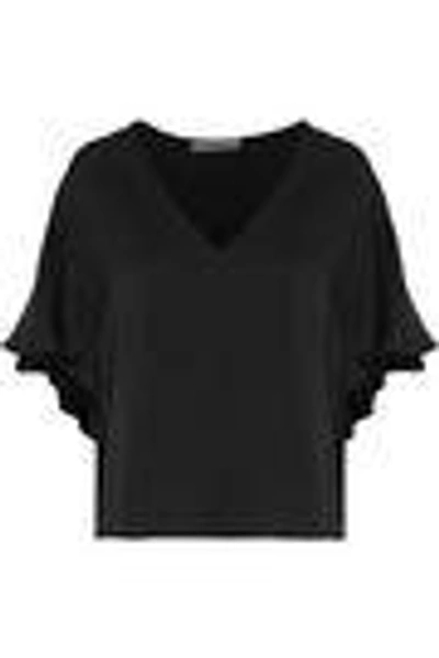 Shop Milly Woman Ruffled Stretch-silk Top Black