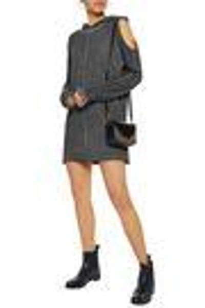 Shop Rta Woman Cold-shoulder Distressed Cotton-jersey Hooded Mini Dress Anthracite