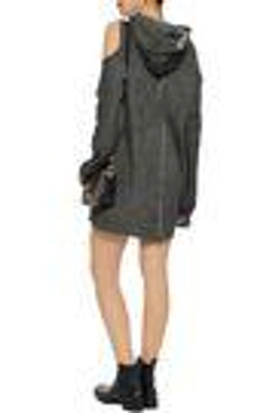 Shop Rta Woman Cold-shoulder Distressed Cotton-jersey Hooded Mini Dress Anthracite