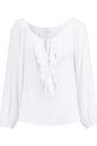 Shop Bailey44 Woman Ruffle-trimmed Stretch-jersey Top White