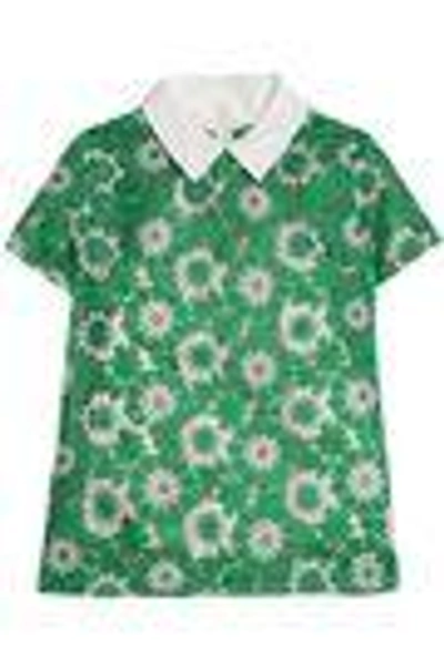 Shop Raoul Woman Poplin-trimmed Embroidered Organza Shirt Jade