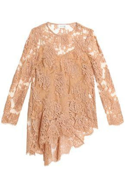 Shop Zimmermann Woman Asymmetric Lace-layered Cotton-blend Tunic Sand