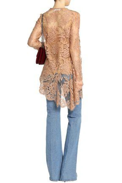 Shop Zimmermann Woman Asymmetric Lace-layered Cotton-blend Tunic Sand