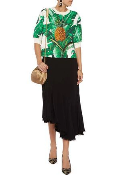 Shop Dolce & Gabbana Woman Embellished Cotton And Silk-blend Jacquard Sweater Green