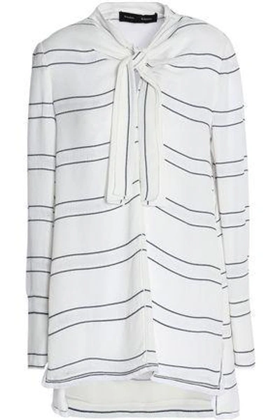 Shop Proenza Schouler Woman Knotted Fringe-trimmed Striped Crepe Blouse Off-white