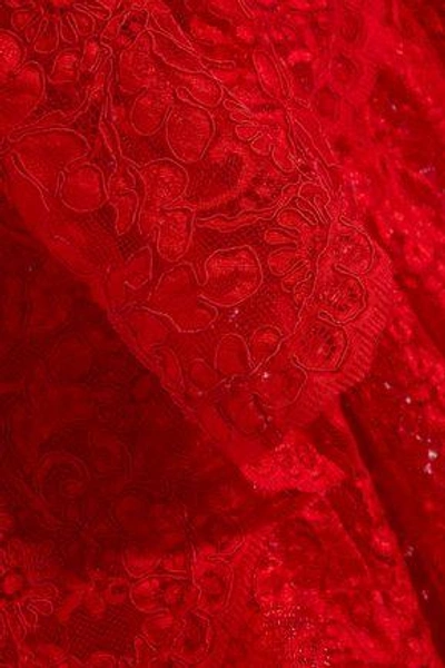 Shop Reem Acra Woman Corded Lace Halterneck Top Red