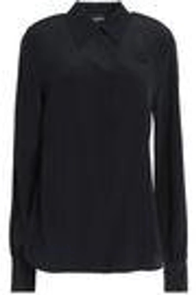 Shop Rochas Woman Appliquéd Silk Crepe De Chine Shirt Black