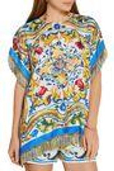 Shop Dolce & Gabbana Fringed Printed Silk-blend Twill Top In Marigold