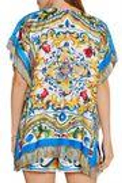 Shop Dolce & Gabbana Fringed Printed Silk-blend Twill Top In Marigold