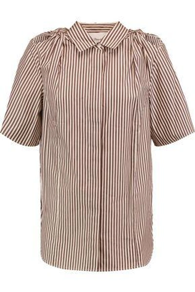 Shop 3.1 Phillip Lim / フィリップ リム 3.1 Phillip Lim Woman Gathered Striped Cotton And Silk-blend Poplin Shirt Ecru