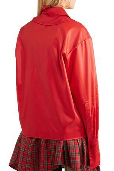 Shop Ronald Van Der Kemp Woman Silk-trimmed Layered Cotton-sateen Shirt Red