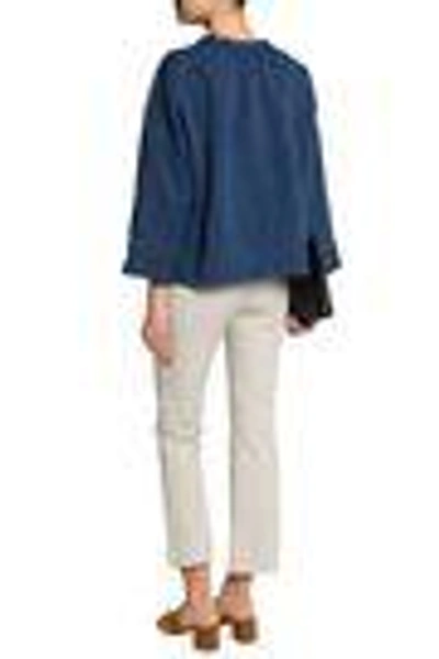 Shop M.i.h. Jeans Woman Roller Linen And Cotton-blend Chambray Top Mid Denim